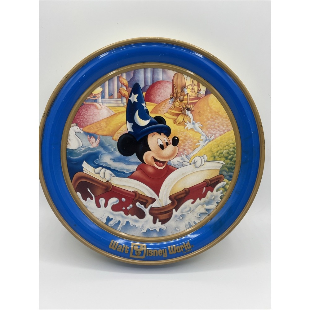 Vintage 1990s Walt Disney World Sorcerer Mickey 10" Round Metal Chocolate Tin